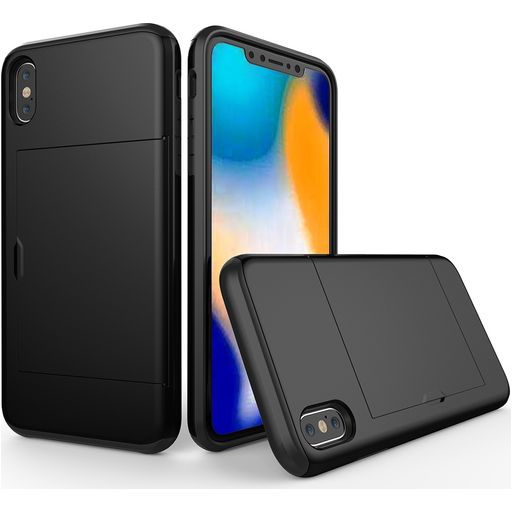Mobigear Card iPhone XS Max Hülle Hardcase Backcover Stoßfest mit Kartenhalter - Schwarz