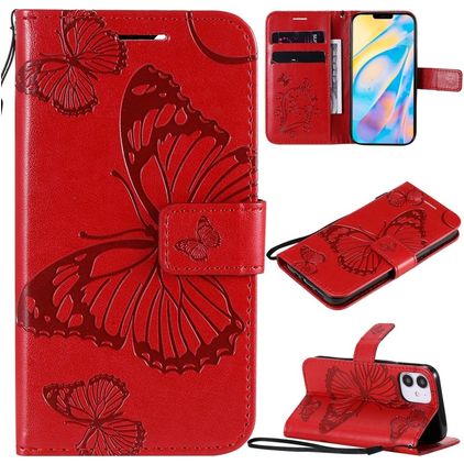Mobigear Butterfly iPhone 12 Mini Hülle Klapphülle Geldbörse - Rot