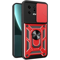 Mobigear Armor Ring Cam Slide Xiaomi 13 Hülle Hardcase Backcover Stoßfest mit Ringhalter und Kamera Slider - Rot