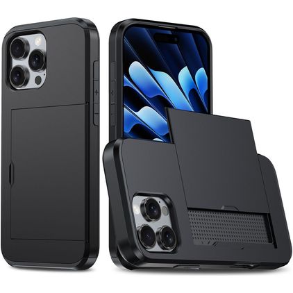 Mobigear Card iPhone 16 Pro Hülle Hardcase Backcover Stoßfest mit Kartenhalter - Schwarz