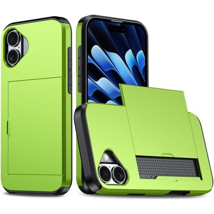 Mobigear Card iPhone 18 Hülle Hardcase Backcover Stoßfest mit Kartenhalter - Grün