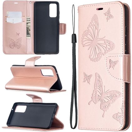 Mobigear Butterfly Samsung Galaxy S20 FE Hülle Klapphülle Geldbörse - Roségold