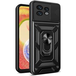 Mobigear Armor Ring Cam Slide Motorola Edge 40 Pro Hülle Hardcase Backcover Stoßfest mit Ringhalter und Kamera Slider - Schwarz