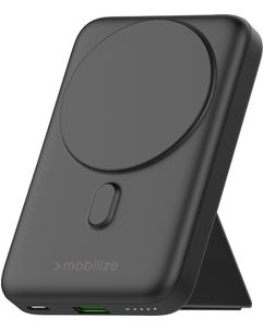 Mobilize Magnetic Wireless Stand Dual USB / USB-C Powerbank 10.000 mAh Power Delivery 15W - MagSafe Kompatibel - Schwarz