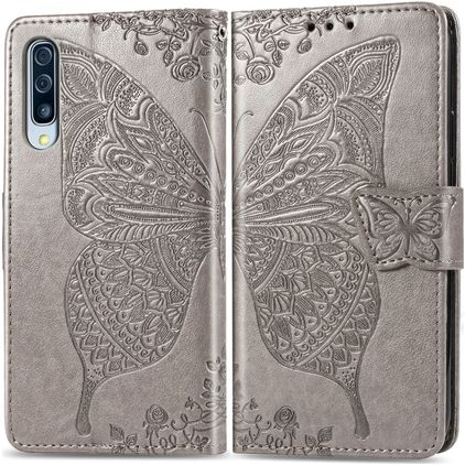 Mobigear Butterfly Samsung Galaxy A50 Hülle Klapphülle Geldbörse - Grau
