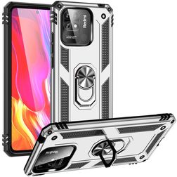 Mobigear Armor Ring Xiaomi Redmi 10C Hülle Hardcase Backcover Stoßfest mit Ringhalter - Silber