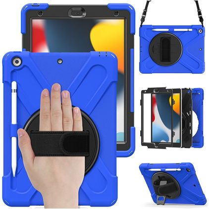 Mobigear SureGrip XGuard iPad 8 (2020) Hülle Kunststoff,Silikon Backcover + Stifthalter + Schulterträger + Ständer - Blau