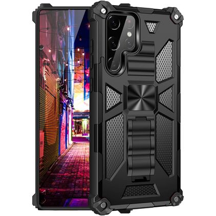 Mobigear Armor Stand Samsung Galaxy S22 Ultra Hülle Hardcase Backcover Stoßfest mit Ständer - Schwarz