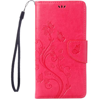 Mobigear Flowers iPhone 8 Hülle Klapphülle Geldbörse - Magenta