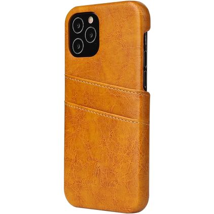 Fierre Shann Premium Card iPhone 12 Hülle Backcover mit Kartenhalter - Cognac