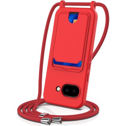 Mobigear Lanyard Card Google Pixel 10a Silikon Handykette mit Kartenhalter - Rot