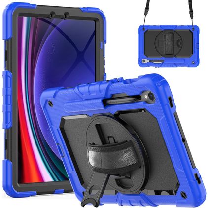 Mobigear SureGrip Xtreme Samsung Galaxy Tab S9 Hülle Kunststoff,Silikon Backcover + Stifthalter + Schulterträger + Ständer - Dunkelblau