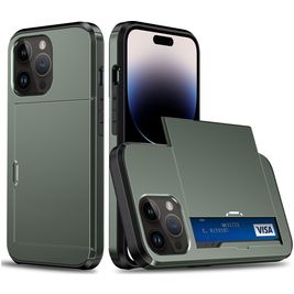 Mobigear Card iPhone 15 Pro Max Hülle Hardcase Backcover Stoßfest mit Kartenhalter - Armeegrün