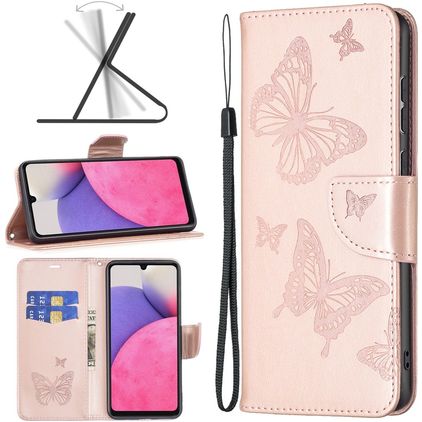 Mobigear Butterfly Samsung Galaxy A33 Hülle Klapphülle Geldbörse - Roségold