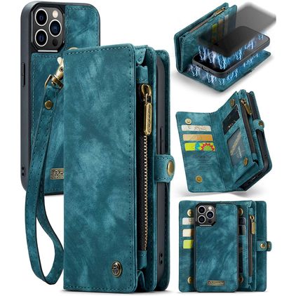 Caseme 008 iPhone 12 Pro Max Hülle Abnehmbare 2in1 Klapphülle Geldbörse - Blau