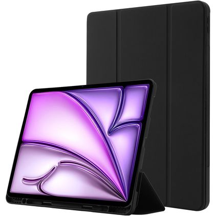 Mobigear Tri-Fold Gel iPad Air 13 Zoll (2024) Hülle TPU,Kunstleder Klapphülle + Stifthalter - Schwarz