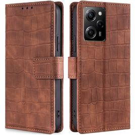 Mobigear Croco POCO X5 Pro Hülle Klapphülle Geldbörse - Cognac