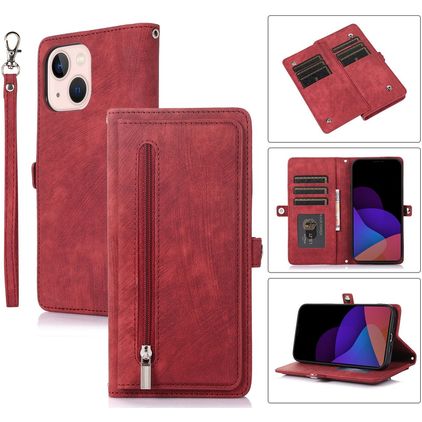 Mobigear Zipper iPhone 14 Plus Hülle Klapphülle Geldbörse - Rot