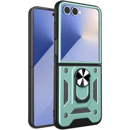 Mobigear Armor Ring Samsung Galaxy Z Flip 7 Hülle Hardcase Backcover Stoßfest mit Ringhalter - Grün