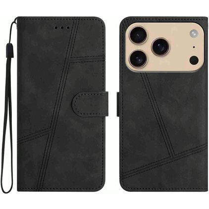 Mobigear Stitch iPhone 17 Pro Max Hülle Klapphülle Geldbörse - Schwarz
