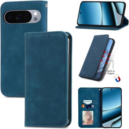 Mobigear Retro Slim Google Pixel 10 Pro XL Hülle Klapphülle Geldbörse - Blau