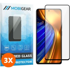 Mobigear Premium POCO F4 Panzerglas Gehärtetes Glas Displayschutz - Hüllenfreundlich - Schwarz (3er Pack)