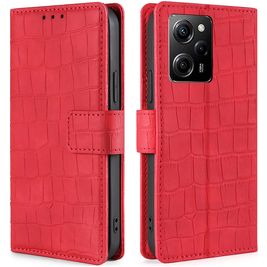 Mobigear Croco POCO X5 Pro Hülle Klapphülle Geldbörse - Rot