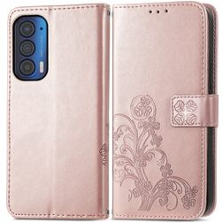 Mobigear Clover Motorola Edge (2021) Hülle Klapphülle Geldbörse - Roségold