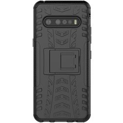 Mobigear Tire LG V60 ThinQ Hülle Hardcase Backcover Stoßfest mit Ständer - Schwarz
