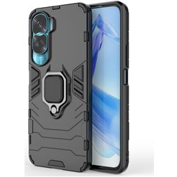 Mobigear Armor Ring HONOR 90 Lite Hülle Hardcase Backcover Stoßfest mit Ringhalter - Schwarz