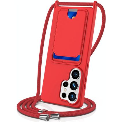 Mobigear Lanyard Card Samsung Galaxy S26 Ultra Silikon Handykette mit Kartenhalter - Rot