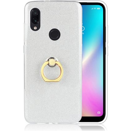 Mobigear Glitter Ring Xiaomi Redmi 7 Hülle Flexibles TPU Backcover mit Ringhalter - Silber