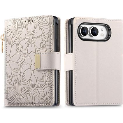 Mobigear Flowers iPhone Duo Hülle Klapphülle Geldbörse - Beige