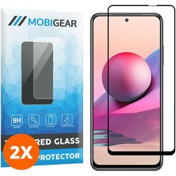 Mobigear Premium Xiaomi Redmi Note 10S Panzerglas Gehärtetes Glas Displayschutz - Hüllenfreundlich - Schwarz (2er Pack)