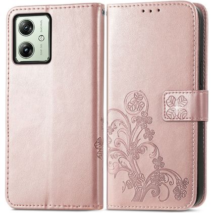Mobigear Clover Motorola Moto G54 Hülle Klapphülle Geldbörse - Roségold