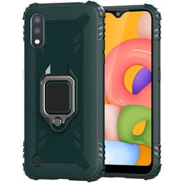Mobigear Armor Ring Samsung Galaxy A01 Hülle Flexibles TPU Backcover Stoßfest mit Ringhalter - Grün