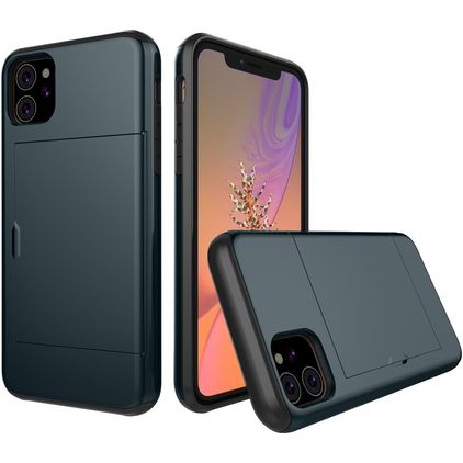 Mobigear Card iPhone 11 Hülle Hardcase Backcover Stoßfest mit Kartenhalter - Marineblau