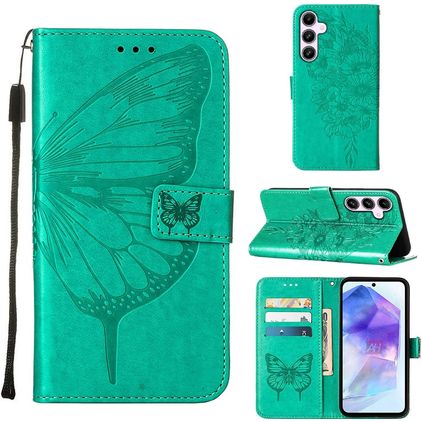 Mobigear Butterfly Samsung Galaxy A55 Hülle Klapphülle Geldbörse - Grün