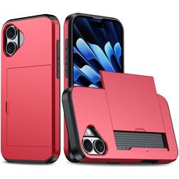 Mobigear Card iPhone 16 Hülle Hardcase Backcover Stoßfest mit Kartenhalter - Rot