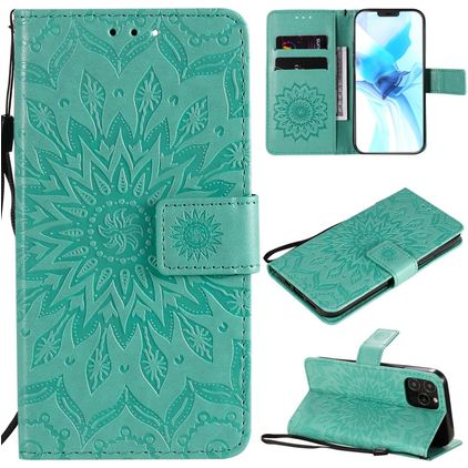 Mobigear Sunflower iPhone 12 Mini Hülle Klapphülle Geldbörse - Türkis