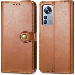 Mobigear Snap Button Xiaomi 12 Pro Hülle Klapphülle Geldbörse - Braun