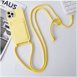 Mobigear Lanyard Card iPhone 15 Pro Silikon Handykette mit Kartenfach - Gelb