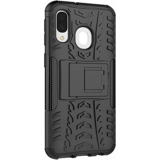 Mobigear Tire Samsung Galaxy A40 Hülle Hardcase Backcover Stoßfest mit Ständer - Schwarz