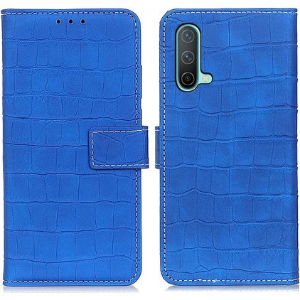 Mobigear Croco OnePlus Nord CE Hülle Klapphülle Geldbörse - Blau