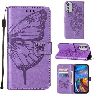 Mobigear Butterfly Motorola Moto E32 Hülle Klapphülle Geldbörse - Lila