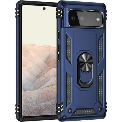 Mobigear Armor Ring Google Pixel 6 Hülle Hardcase Backcover Stoßfest mit Ringhalter - Blau
