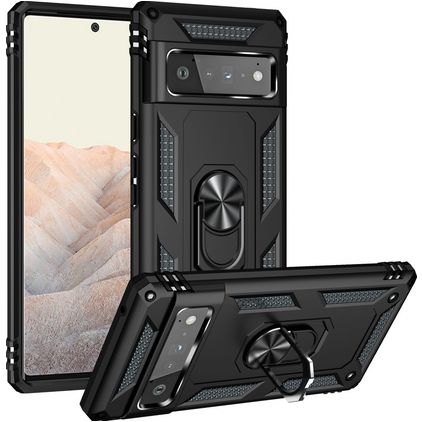 Mobigear Armor Ring Google Pixel 6 Pro Hülle Hardcase Backcover Stoßfest mit Ringhalter - Schwarz