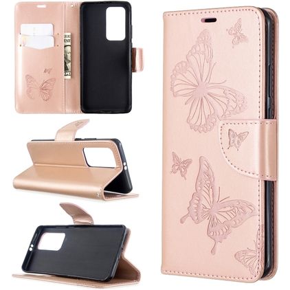 Mobigear Butterfly Huawei P40 Pro Hülle Klapphülle Geldbörse - Roségold