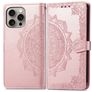 Mobigear Mandala iPhone 16 Pro Hülle Klapphülle Geldbörse - Roségold
