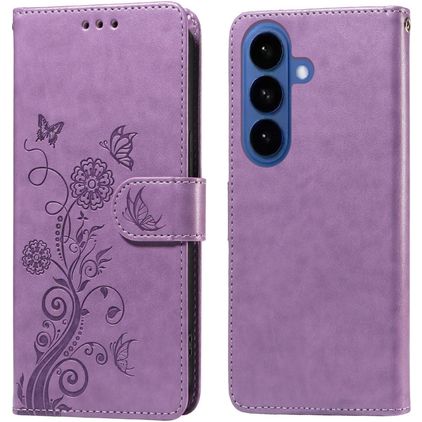 Mobigear Flowers Samsung Galaxy S26 Hülle Klapphülle Geldbörse - Lila
